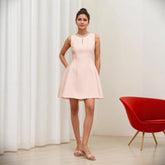 Light Pink Sleeveless Beaded Dress Neck Mini Dress